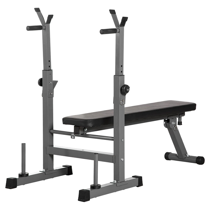 Adjustable Weight Bench with Dip Bars & Barbell Rack – Heavy-Duty Folding Home Gym Bench for Flat/Incline Press & Bodyweight Dips – 200kg Capacity