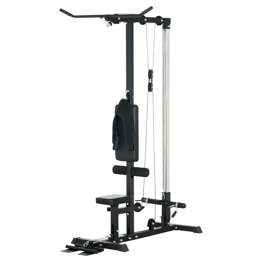 Black home gym cable machine on a white background