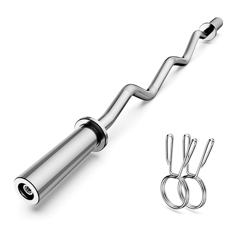 Metallic curl bar with two rings on a white background
