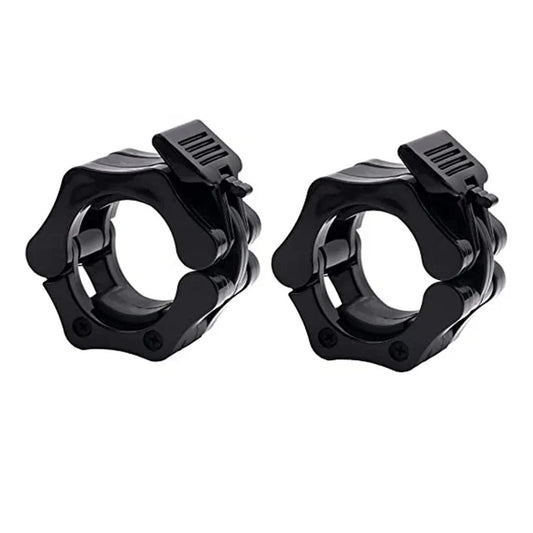 Two black metal rings with clamps on a white background
