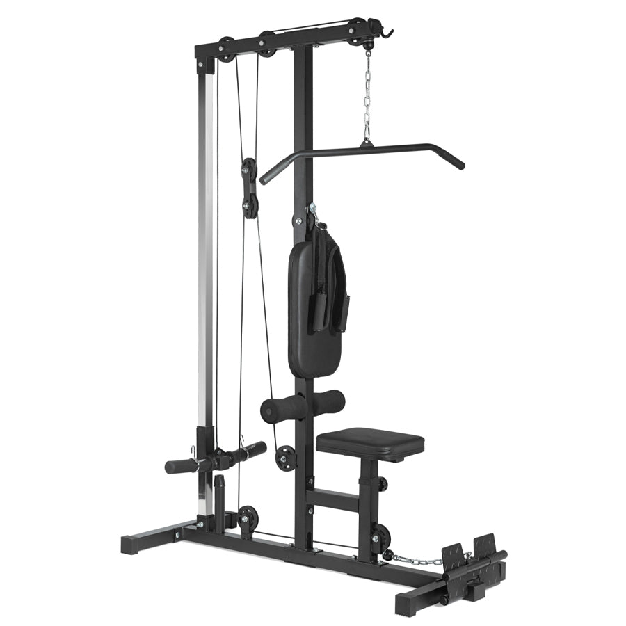 Black cable machine gym equipment on a white background