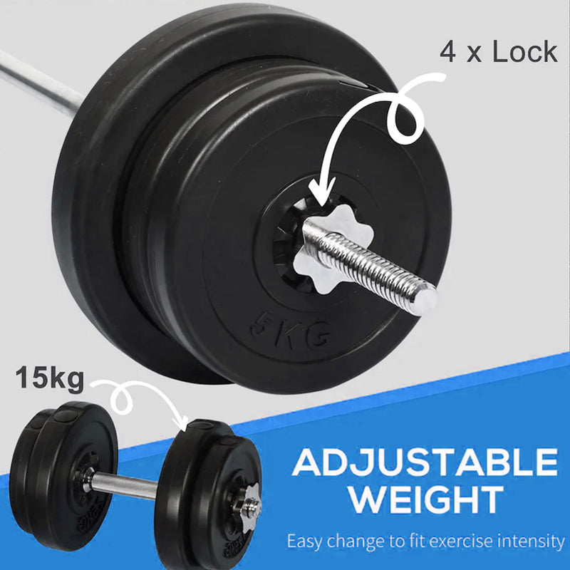 65kg Chrome Adjustable Dumbbell & Barbell Set – 2-in-1 Free Weights with 170cm Bar, Plastic-Coated Plates & Spinning Collars | Home Gym Strength Training Equipment for Men & Women