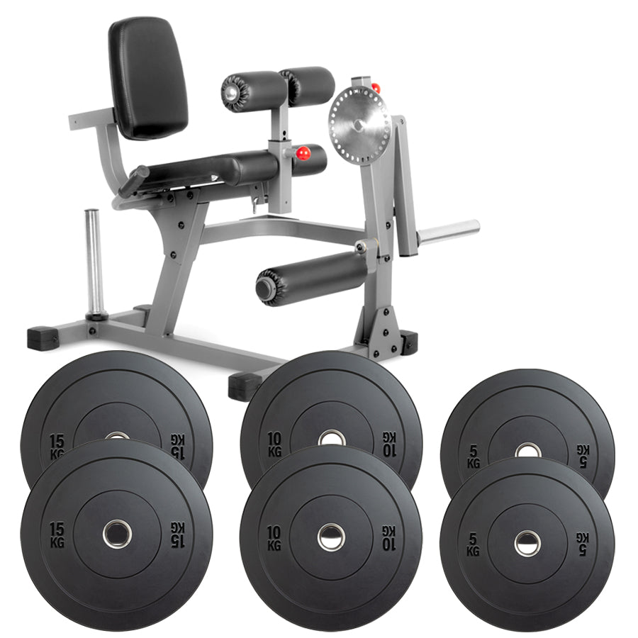 Fitness equipment with weight plates on a white background
