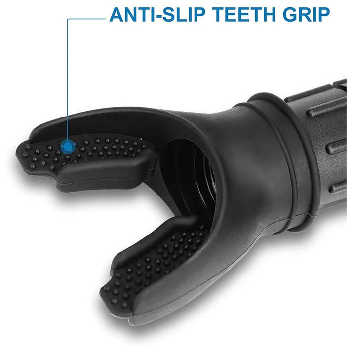 Close-up of a black dog toothbrush with anti-slip teeth grip on a white background