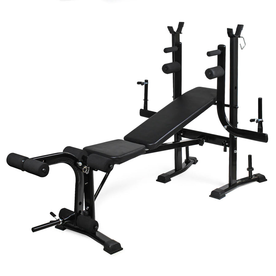 Multi-Purpose Adjustable Weight Bench with Barbell Rack, Leg Curl, Preacher Pad & Butterfly Arms – Full Body Training Station for Strength Workouts at Home