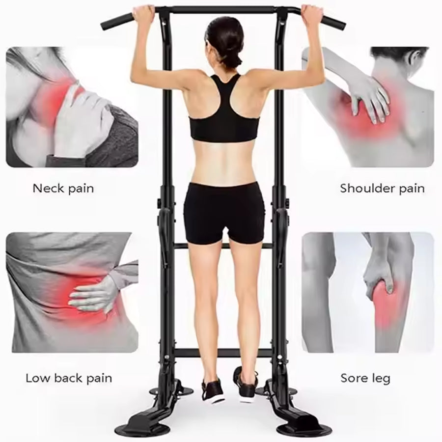 Pull-Up & Dip Station Power Tower – Adjustable Height Multi-Function Workout Stand with Heavy-Duty Steel Frame for Full Body Strength Training at Home Gym