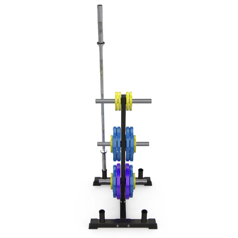 Premium 3-Tier Olympic Weight Tree and Barbell Storage Rack - Home Gym Space Saver - 200kg Capacity - Powder-Coated Steel - Scratch-Resistant Frame - Compact Weight Organiser for 2-Inch Plates
