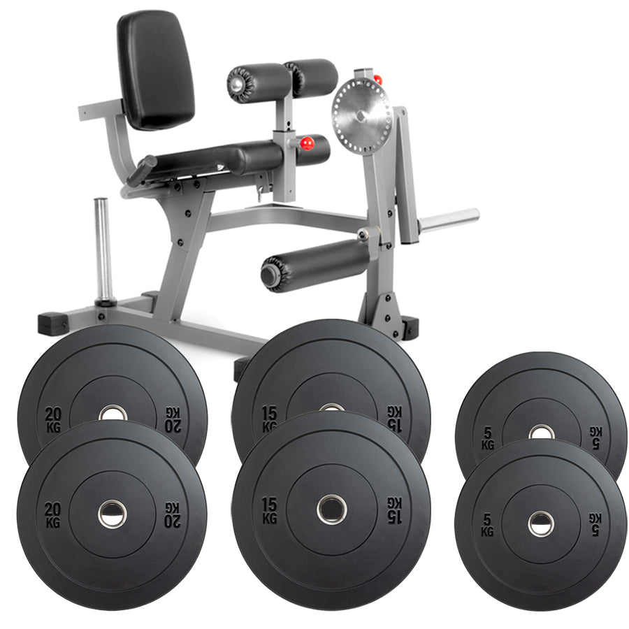 Gym machine with weight plates on a white background