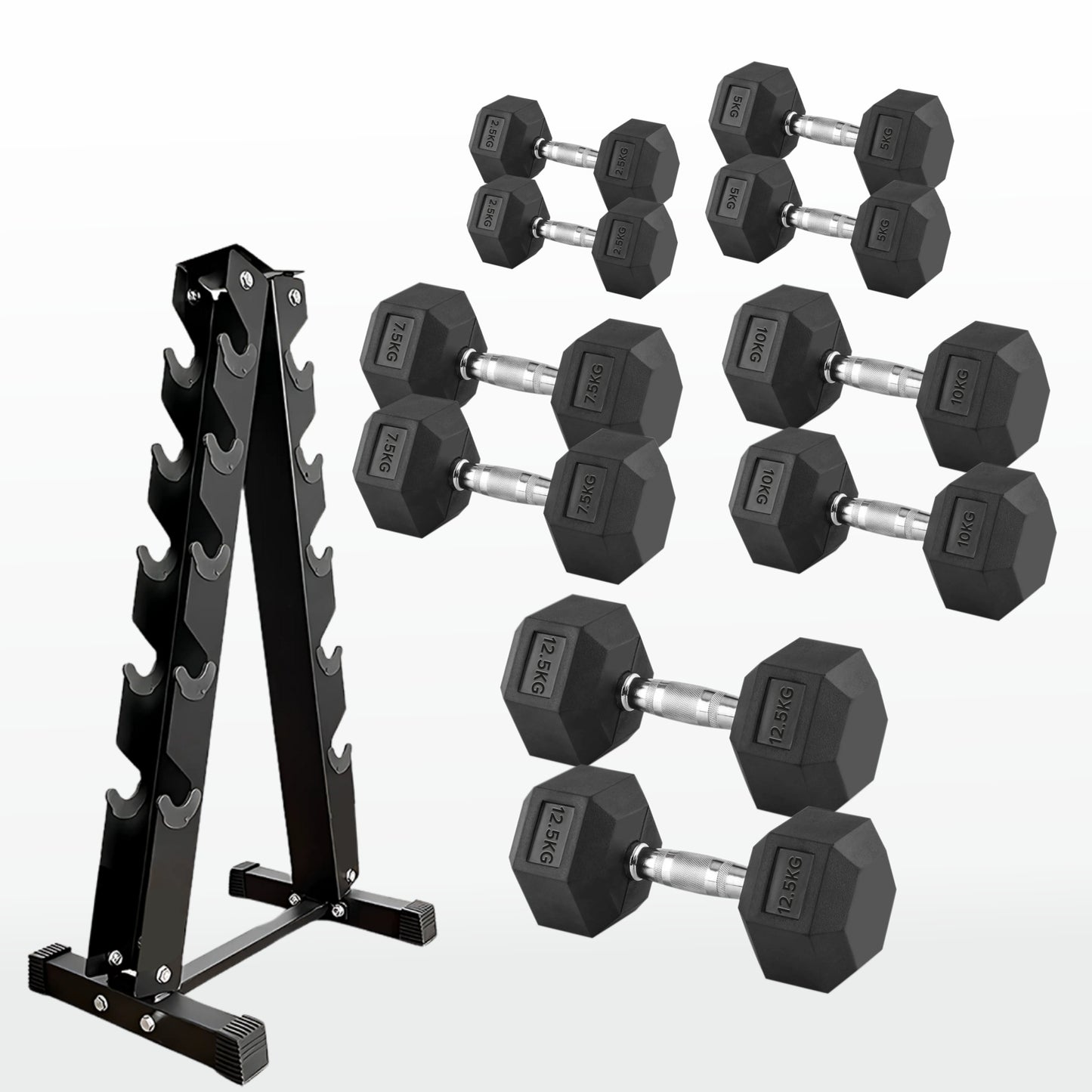 Premium Hex Dumbbells – Rubber Coated Cast Iron Dumbbell Weights with Anti-Roll Hex Design | Single or Pair Options | Strength Training Hand Weights for Men & Women | Home Gym & Commercial Use