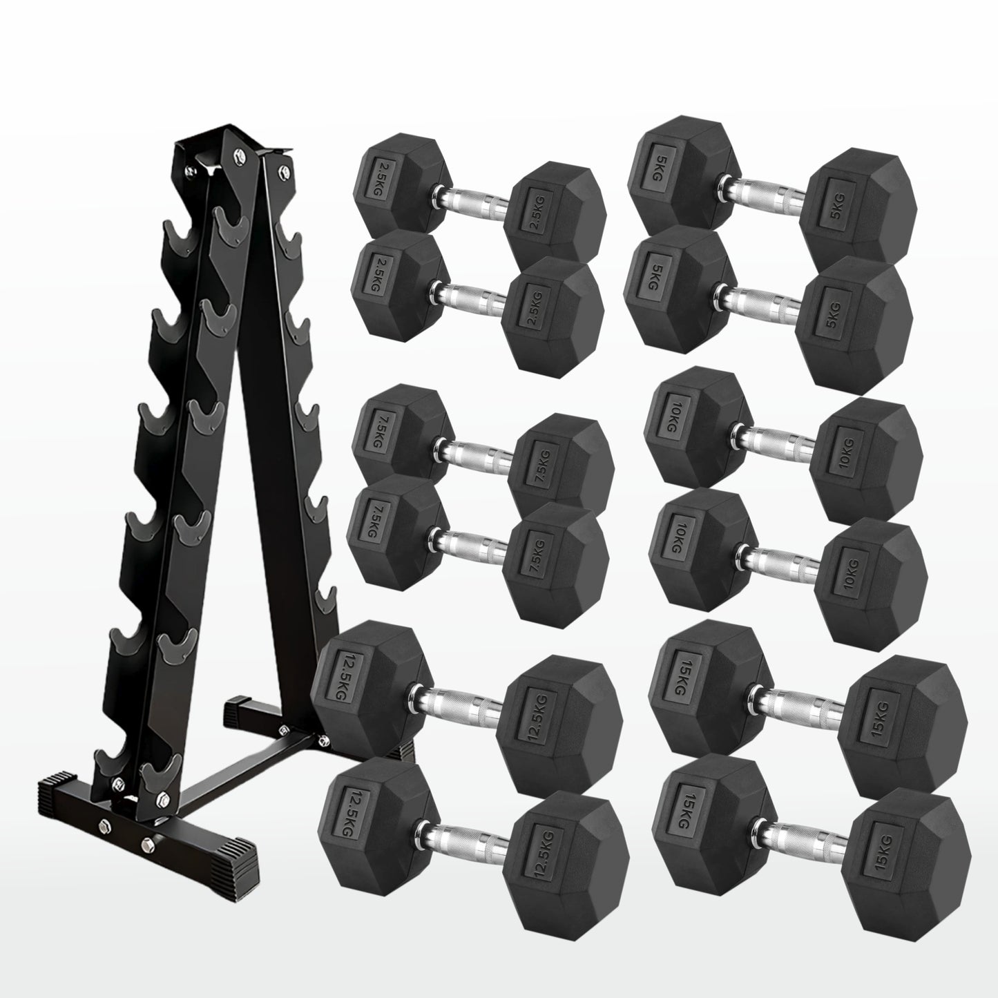 Premium Hex Dumbbells – Rubber Coated Cast Iron Dumbbell Weights with Anti-Roll Hex Design | Single or Pair Options | Strength Training Hand Weights for Men & Women | Home Gym & Commercial Use