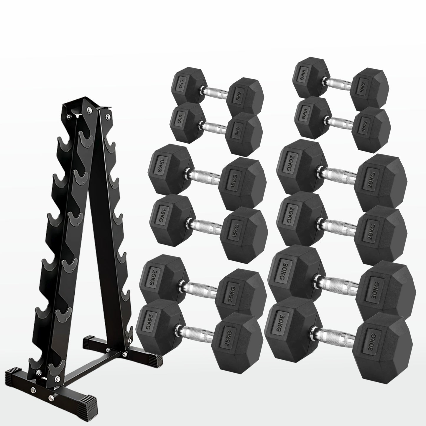 Premium Hex Dumbbells – Rubber Coated Cast Iron Dumbbell Weights with Anti-Roll Hex Design | Single or Pair Options | Strength Training Hand Weights for Men & Women | Home Gym & Commercial Use