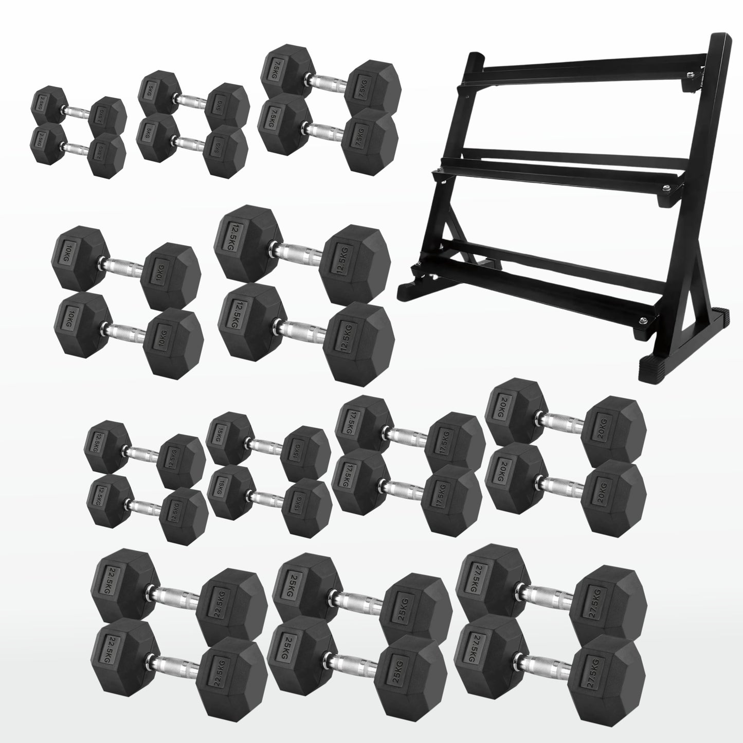Premium Hex Dumbbells – Rubber Coated Cast Iron Dumbbell Weights with Anti-Roll Hex Design | Single or Pair Options | Strength Training Hand Weights for Men & Women | Home Gym & Commercial Use
