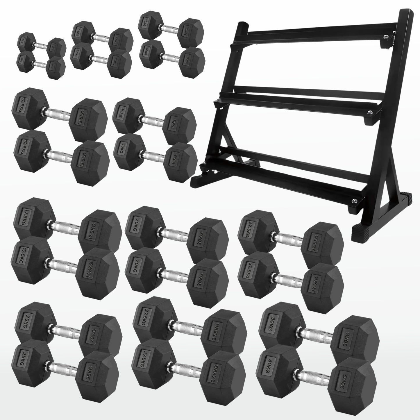 Premium Hex Dumbbells – Rubber Coated Cast Iron Dumbbell Weights with Anti-Roll Hex Design | Single or Pair Options | Strength Training Hand Weights for Men & Women | Home Gym & Commercial Use