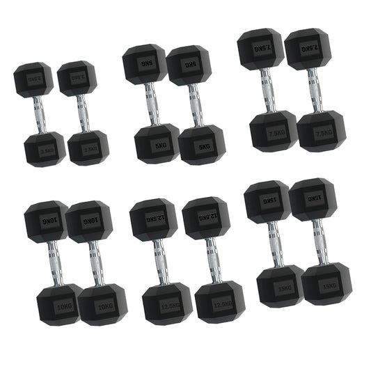 Premium Hex Dumbbell Set - Complete 6 Pairs with A6 Tree Rack - Rubber Coated Weights from 2.5kg to 30kg - Commercial Grade Knurled Grip - Heavy Duty Vertical Storage Solution for Home Gym or Studio
