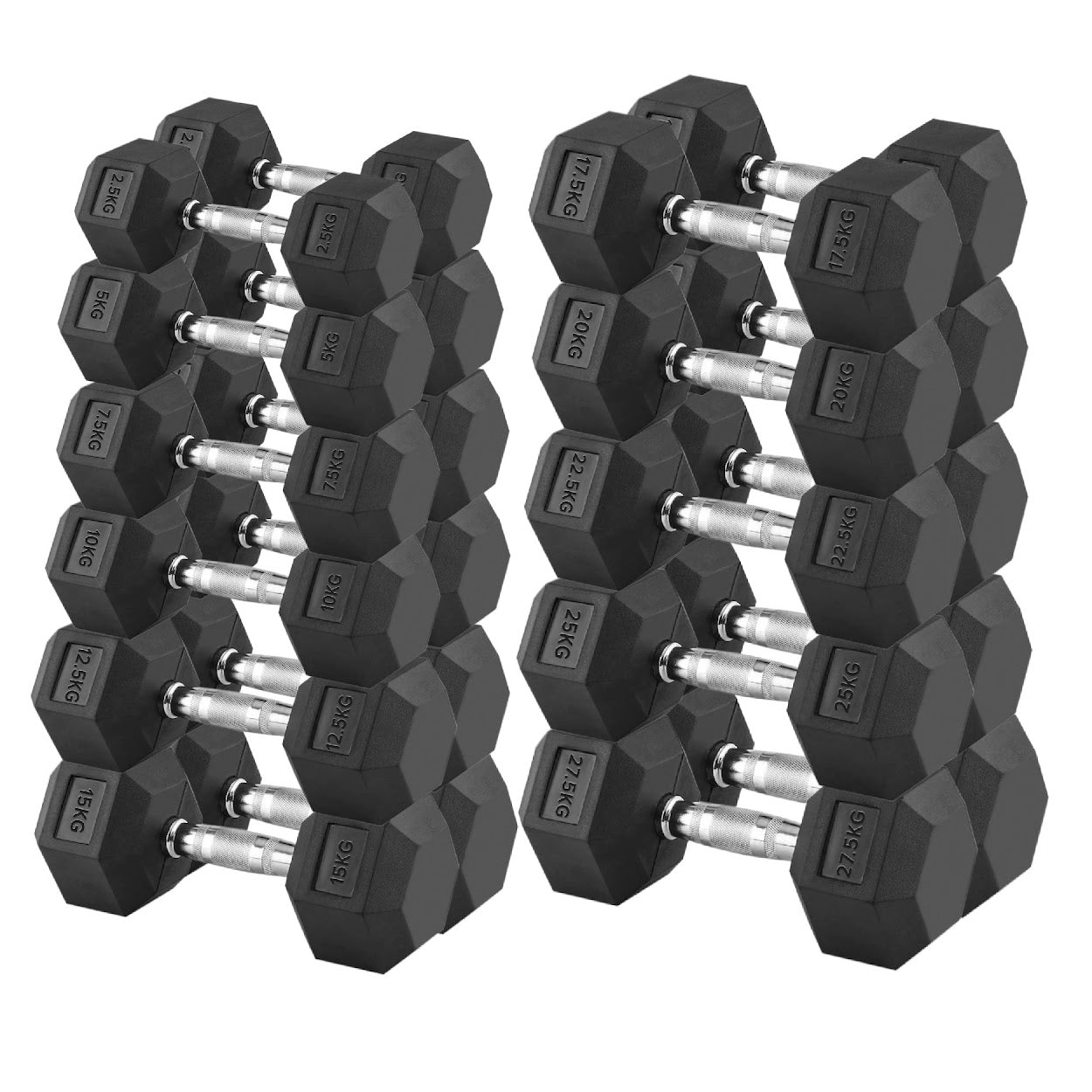 Premium Hex Dumbbells – Rubber Coated Cast Iron Dumbbell Weights with Anti-Roll Hex Design | Single or Pair Options | Strength Training Hand Weights for Men & Women | Home Gym & Commercial Use