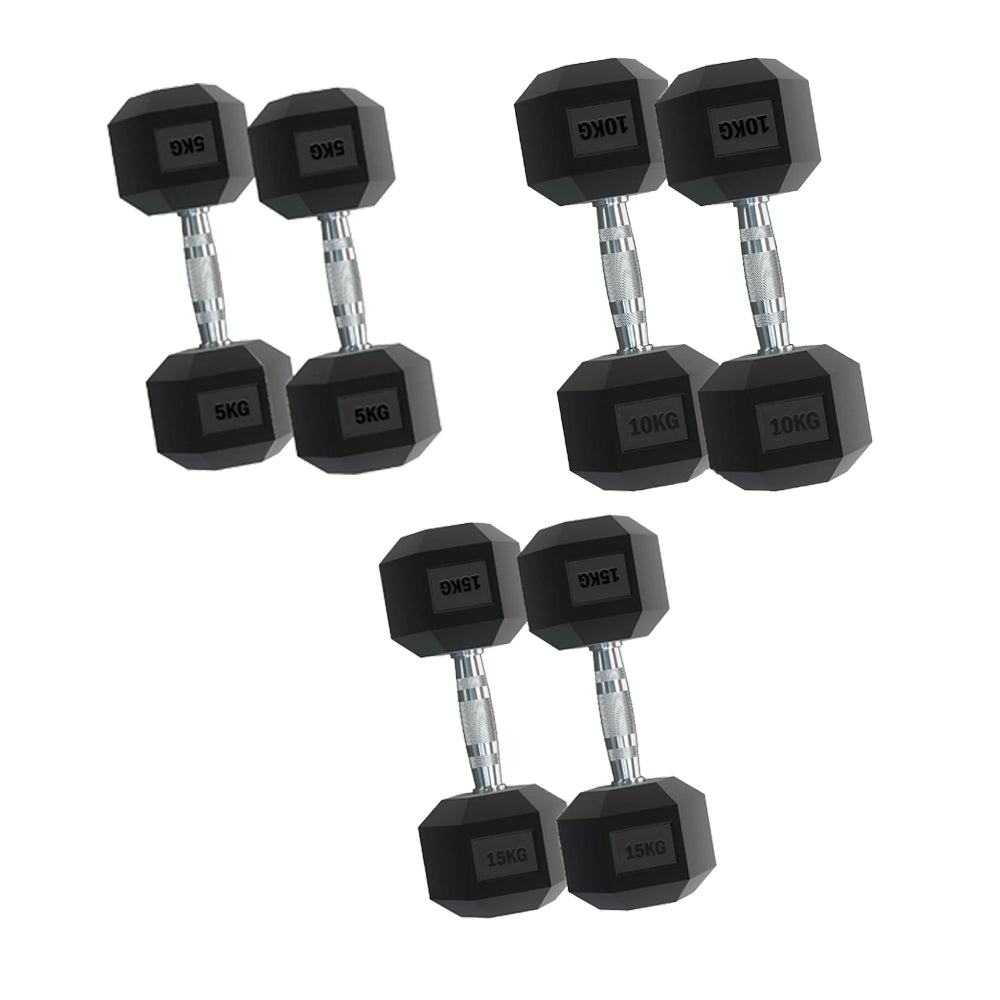Premium Hex Dumbbell Set - 3 Pairs with Sturdy 3-Tier Tree Rack - Rubber Coated Weights from 2.5kg to 15kg - Ergonomic Contoured Handles for Maximum Comfort - Full Body Strength Training