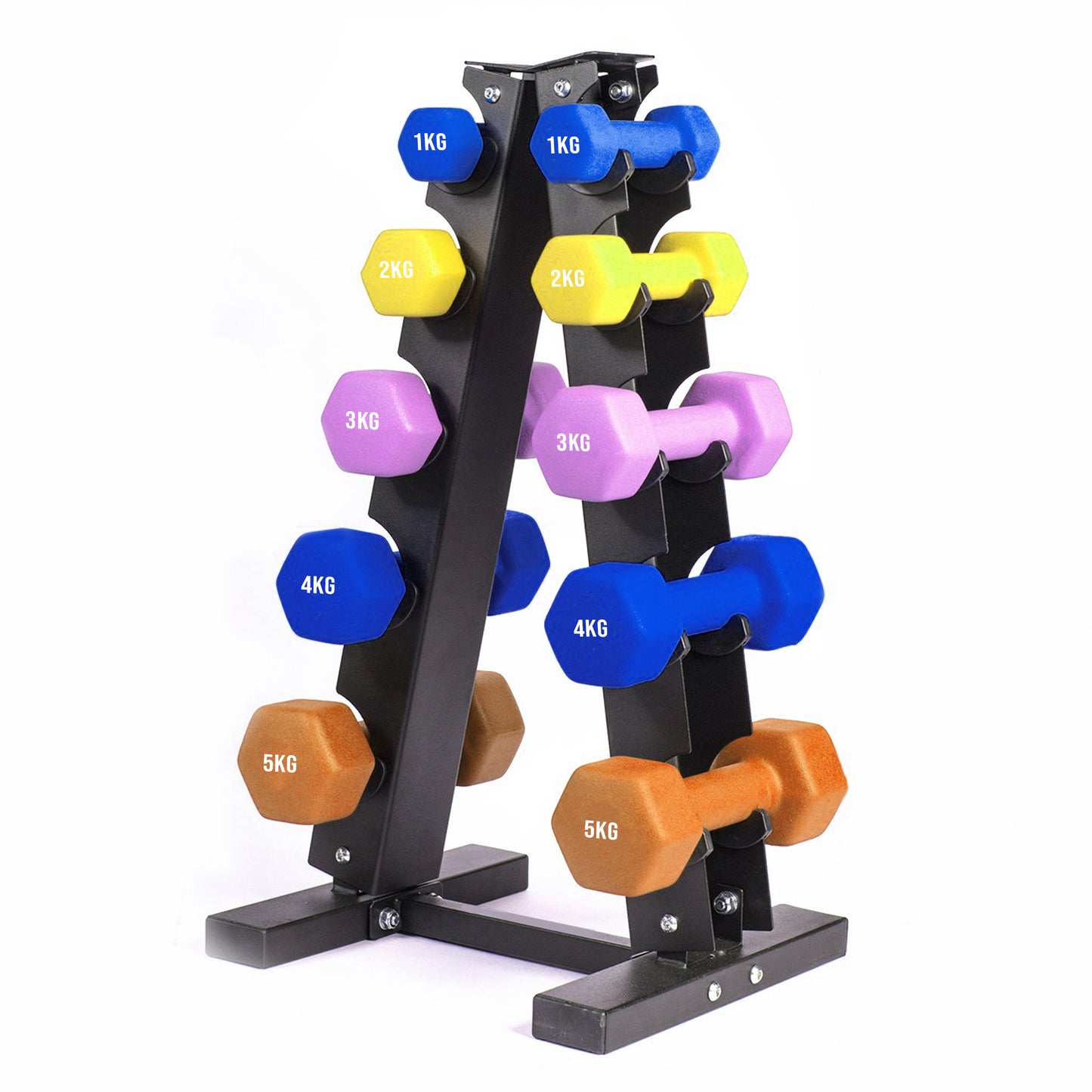 Professional Neoprene Dumbbell Tree Storage Rack - 3 or 5 Tier Weight Organiser Stand for Home Gym - Heavy Duty Steel Construction with Powder Coat Finish - Space-Saving Design for Neoprene & Vinyl