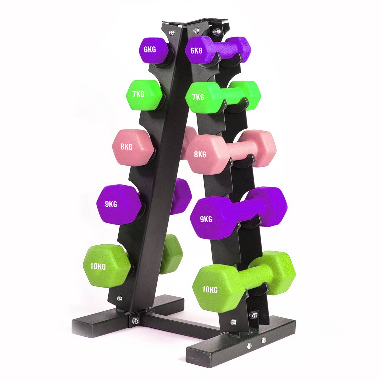 Professional Neoprene Dumbbell Tree Storage Rack - 3 or 5 Tier Weight Organiser Stand for Home Gym - Heavy Duty Steel Construction with Powder Coat Finish - Space-Saving Design for Neoprene & Vinyl