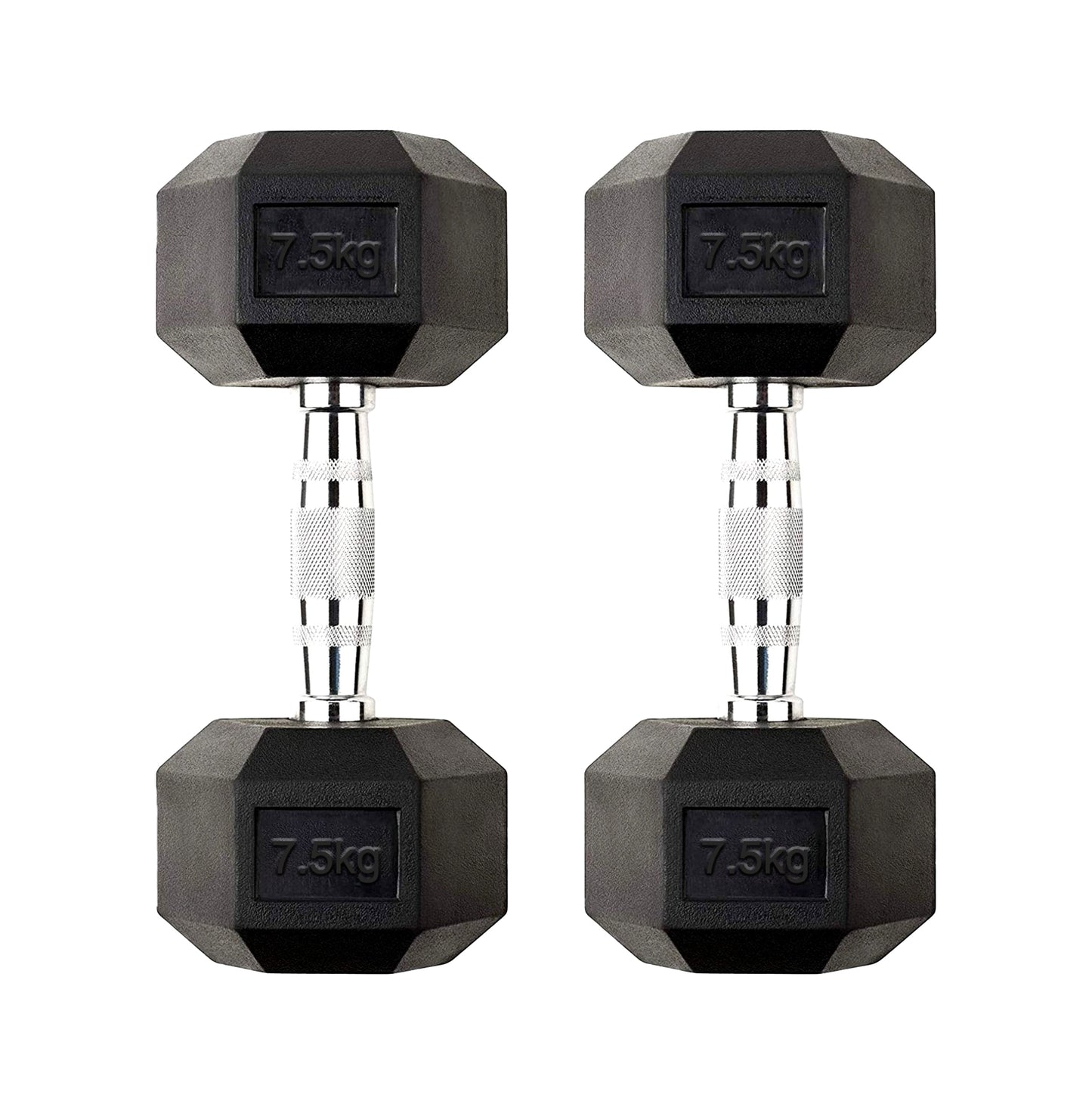 7.5kg Rubber Hex Dumbbells – Solid Cast Iron Core with Rubber Coating & Anti-Slip Metal Handles | Compact Free Weights for Strength Training & Home Gym Workouts