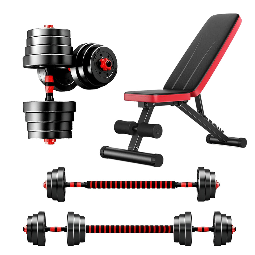 2-in-1 Adjustable Dumbbells & Barbell Set – 20kg/25kg/30kg Convertible Weight Set with Connecting Rod & Non-Slip Grip for Home Gym Strength Training