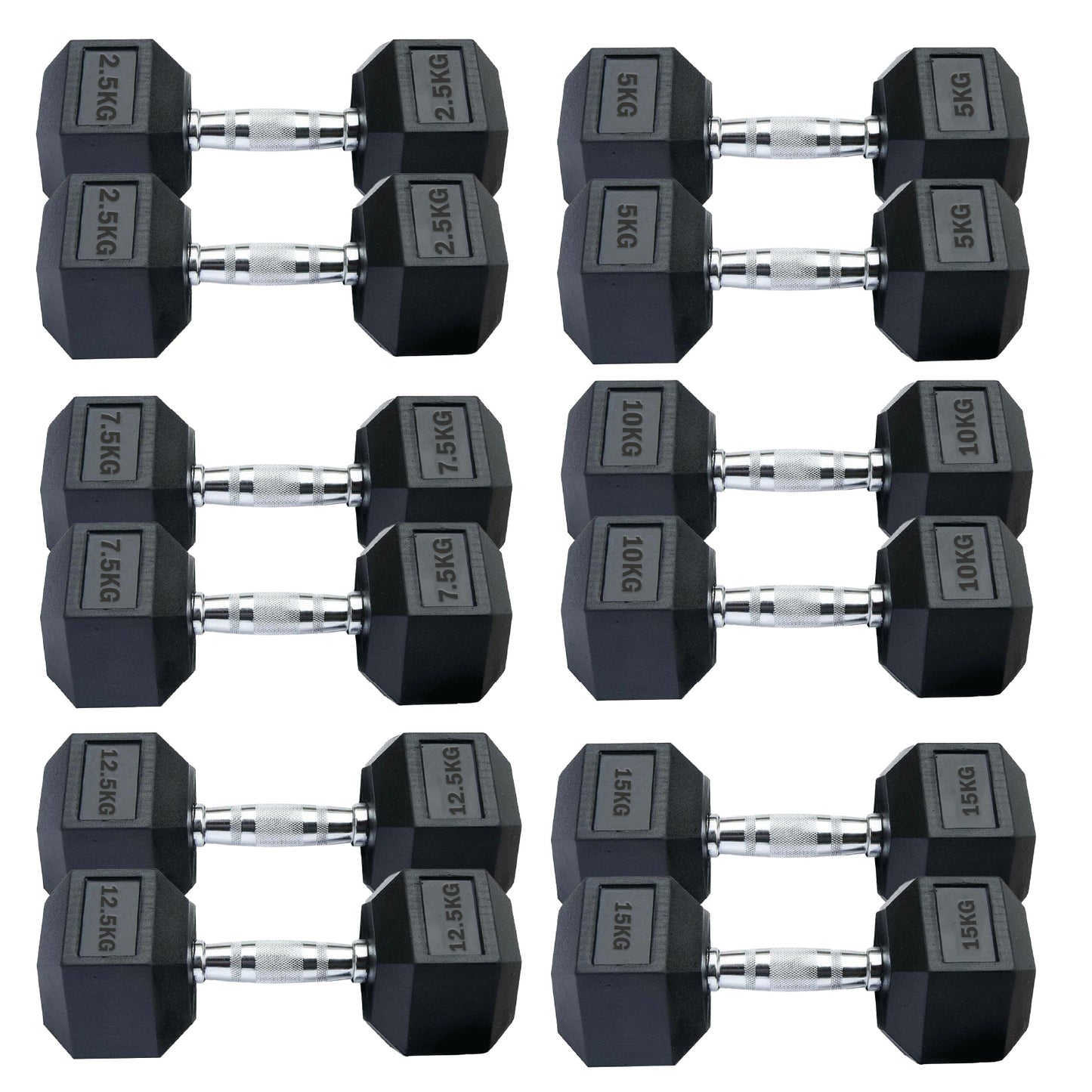 Professional Hex Dumbbells Set - Rubber Coated Weights from 2.5kg to 60kg - Anti-Rolling Hexagonal Design with Ergonomic Metal Handles - Perfect for Home