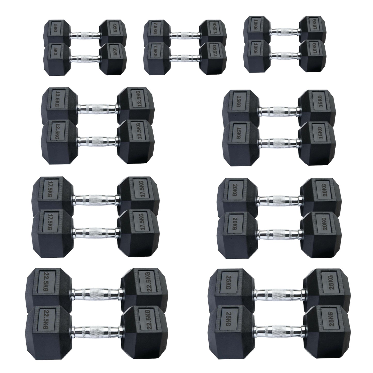 Professional Hex Dumbbells Set - Rubber Coated Weights from 2.5kg to 60kg - Anti-Rolling Hexagonal Design with Ergonomic Metal Handles - Perfect for Home