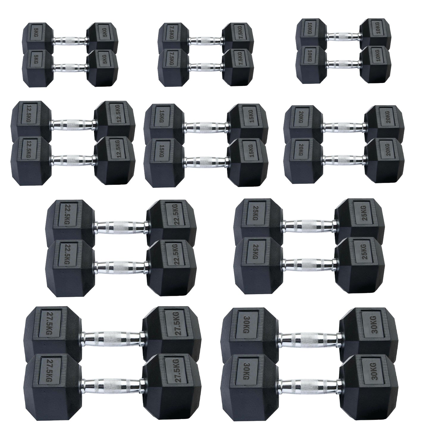 Professional Hex Dumbbells Set - Rubber Coated Weights from 2.5kg to 60kg - Anti-Rolling Hexagonal Design with Ergonomic Metal Handles - Perfect for Home