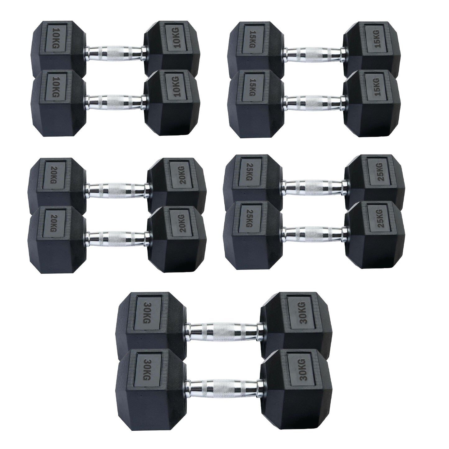 Professional Hex Dumbbells Set - Rubber Coated Weights from 2.5kg to 60kg - Anti-Rolling Hexagonal Design with Ergonomic Metal Handles - Perfect for Home