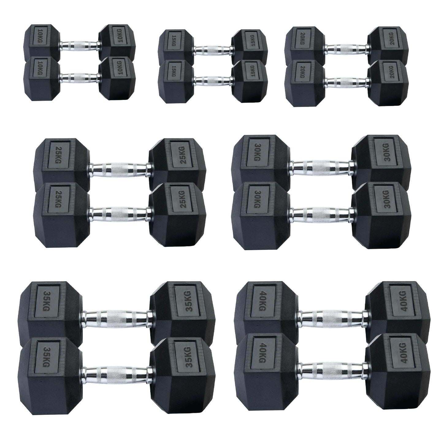 Professional Hex Dumbbells Set - Rubber Coated Weights from 2.5kg to 60kg - Anti-Rolling Hexagonal Design with Ergonomic Metal Handles - Perfect for Home