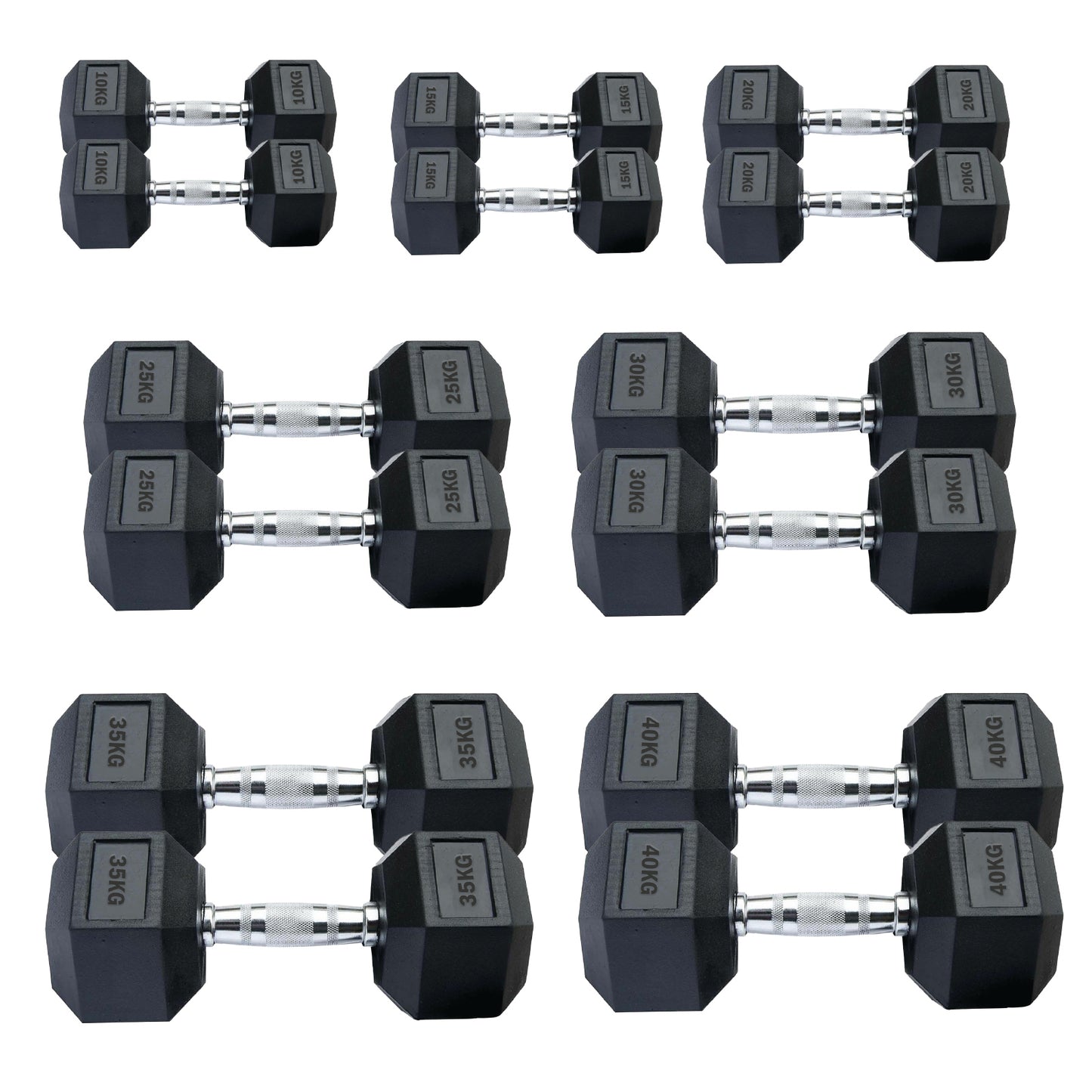 Professional Hex Dumbbells Set - Rubber Coated Weights from 2.5kg to 60kg - Anti-Rolling Hexagonal Design with Ergonomic Metal Handles - Perfect for Home