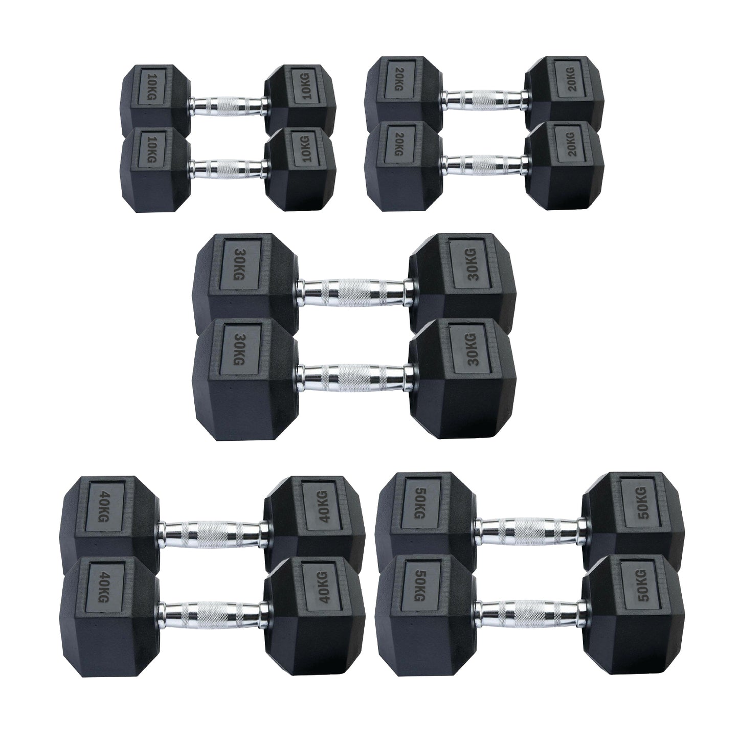 Professional Hex Dumbbells Set - Rubber Coated Weights from 2.5kg to 60kg - Anti-Rolling Hexagonal Design with Ergonomic Metal Handles - Perfect for Home