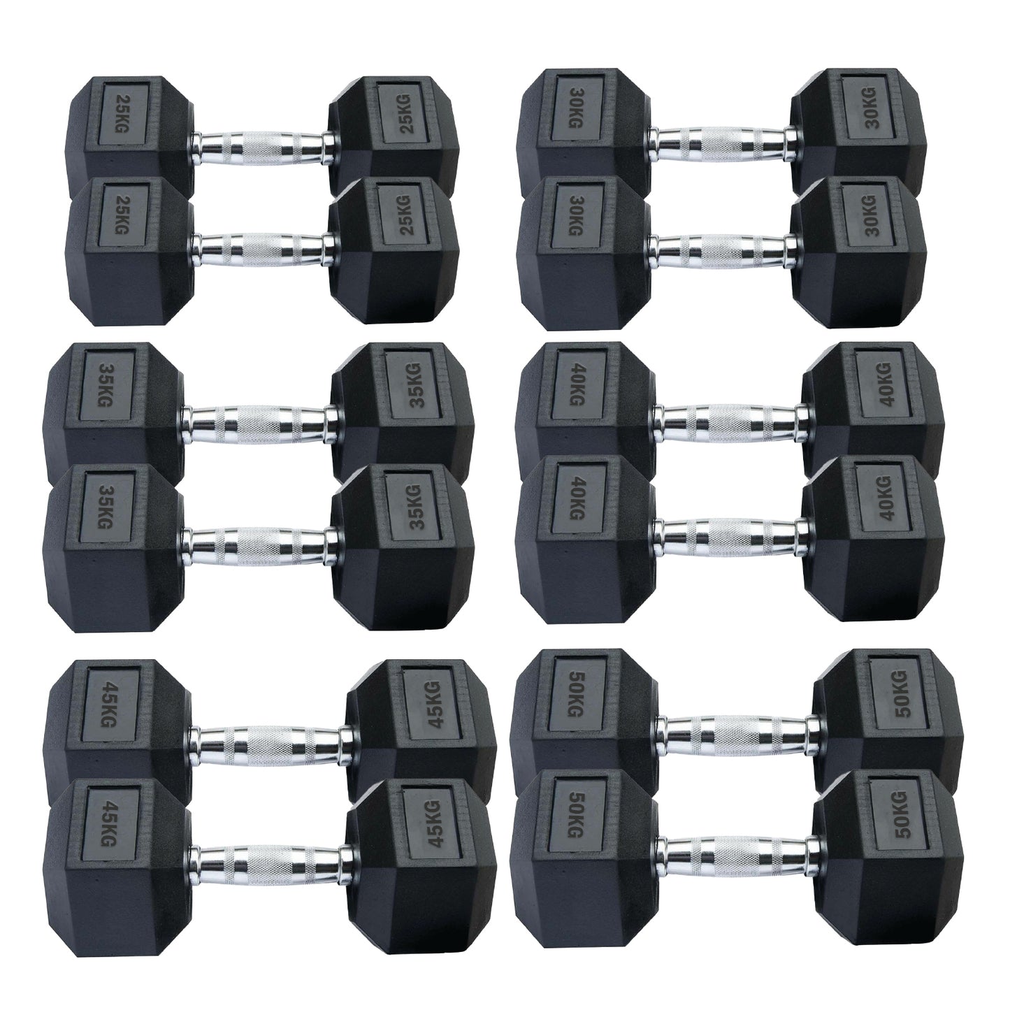 Professional Hex Dumbbells Set - Rubber Coated Weights from 2.5kg to 60kg - Anti-Rolling Hexagonal Design with Ergonomic Metal Handles - Perfect for Home