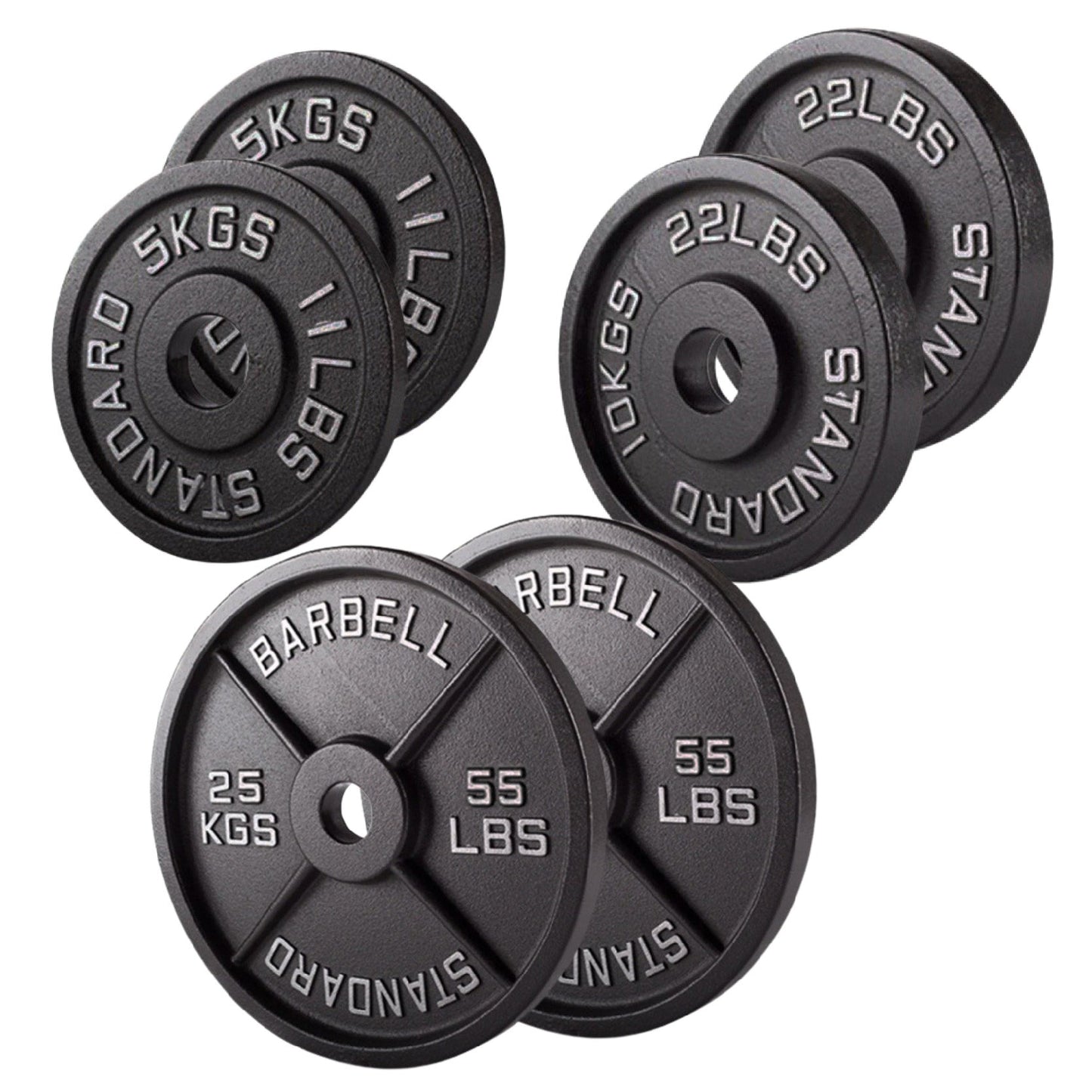 Professional Cast Iron Weight Plates - Durable Strength Training Discs for Standard Barbells - Premium Fitness Equipment for Home and Commercial Gym Use - Available in Singles, Pairs and Complete Sets