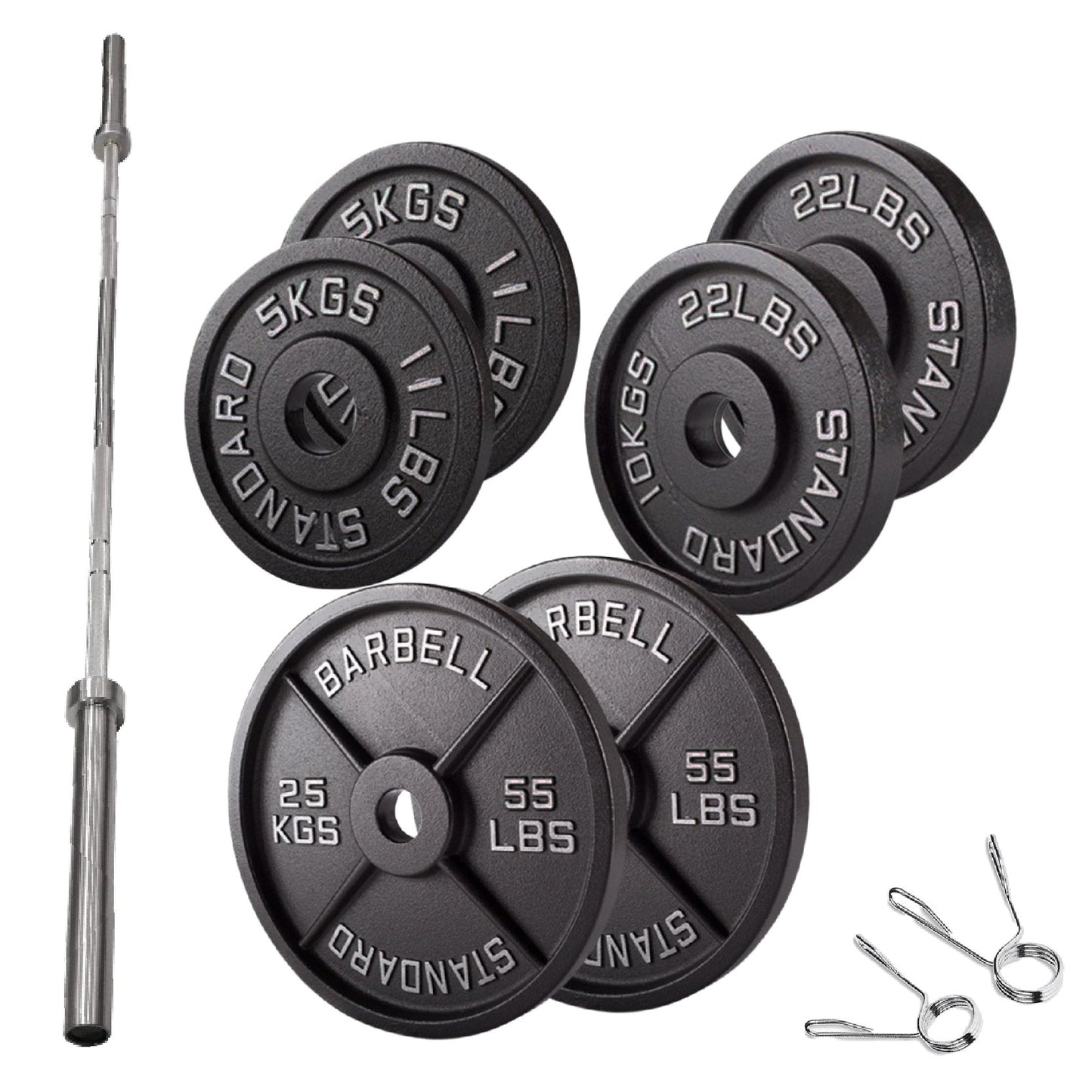 Professional Cast Iron Weight Plates - Durable Strength Training Discs for Standard Barbells - Premium Fitness Equipment for Home and Commercial Gym Use - Available in Singles, Pairs and Complete Sets