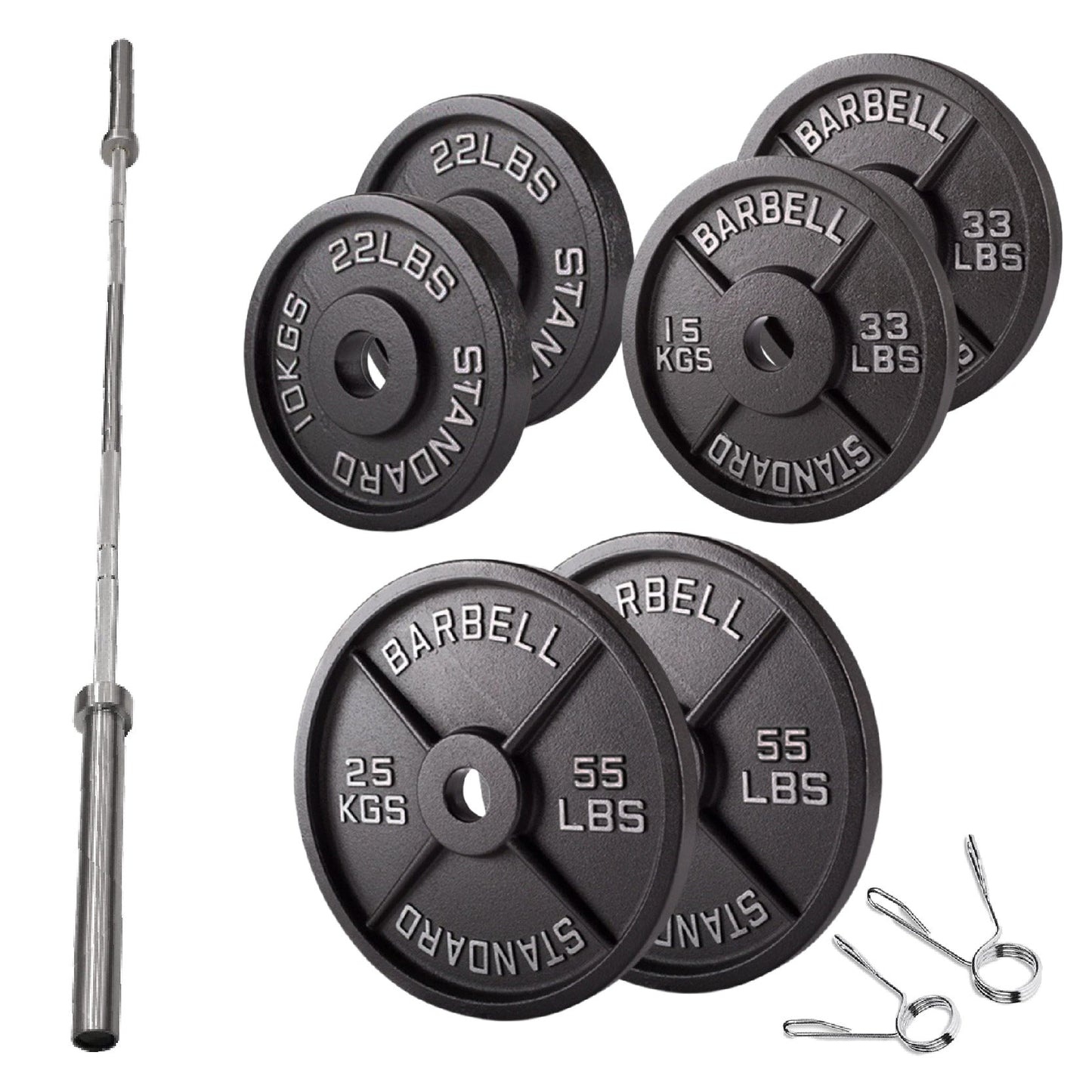 Professional Cast Iron Weight Plates - Durable Strength Training Discs for Standard Barbells - Premium Fitness Equipment for Home and Commercial Gym Use - Available in Singles, Pairs and Complete Sets