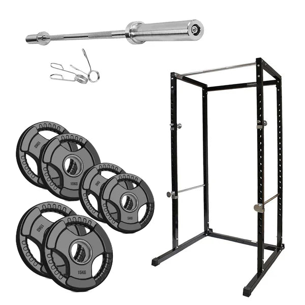 G100 Professional Power Rack Squat Cage with Integrated Pull-Up Bar - Heavy Duty Steel Construction for Home and Commercial Gyms - Adjustable Safety Bars and Multi-Grip Positions for Comprehensive