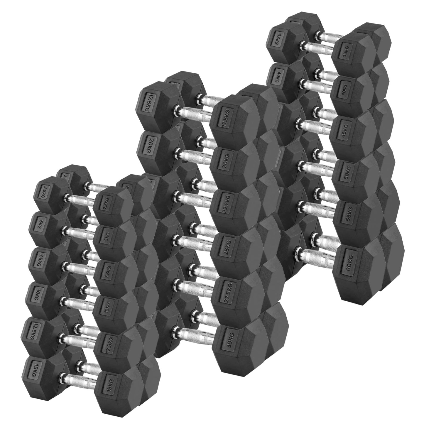 Premium Hex Dumbbells – Rubber Coated Cast Iron Dumbbell Weights with Anti-Roll Hex Design | Single or Pair Options | Strength Training Hand Weights for Men & Women | Home Gym & Commercial Use