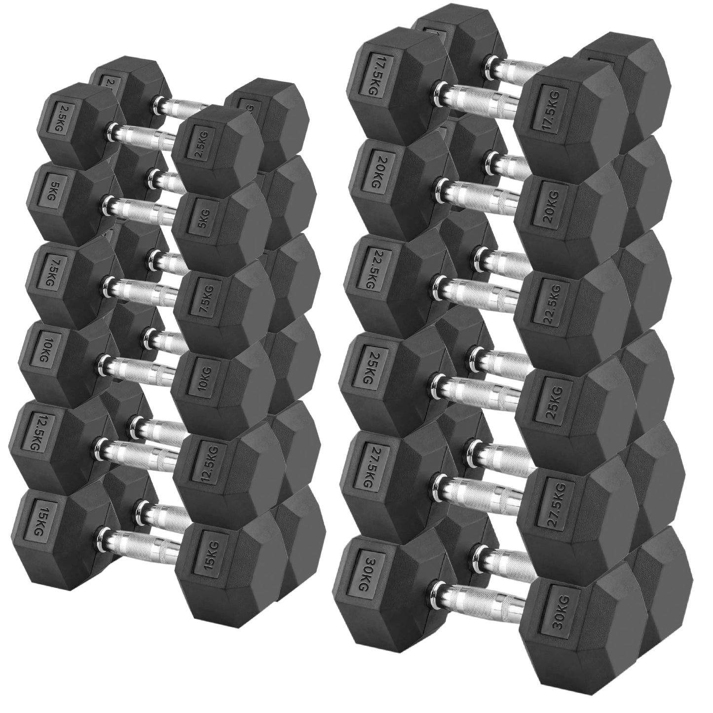 Premium Hex Dumbbells – Rubber Coated Cast Iron Dumbbell Weights with Anti-Roll Hex Design | Single or Pair Options | Strength Training Hand Weights for Men & Women | Home Gym & Commercial Use