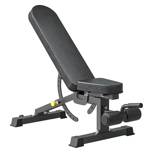 Black adjustable weight bench on a white background