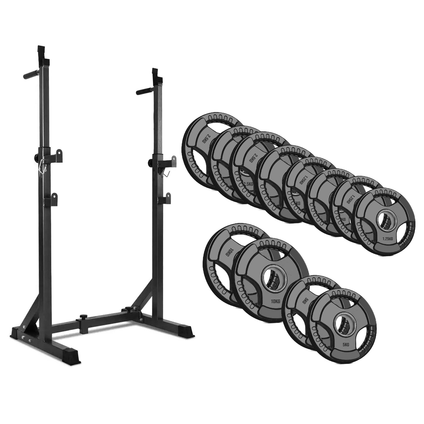 Heavy-Duty Half Squat Rack with Dip Station & Safety Spotters - Adjustable Height 121-158cm - Width 60-87cm - 200KG Max Load - Home Gym Strength Training Stand - Professional Quality