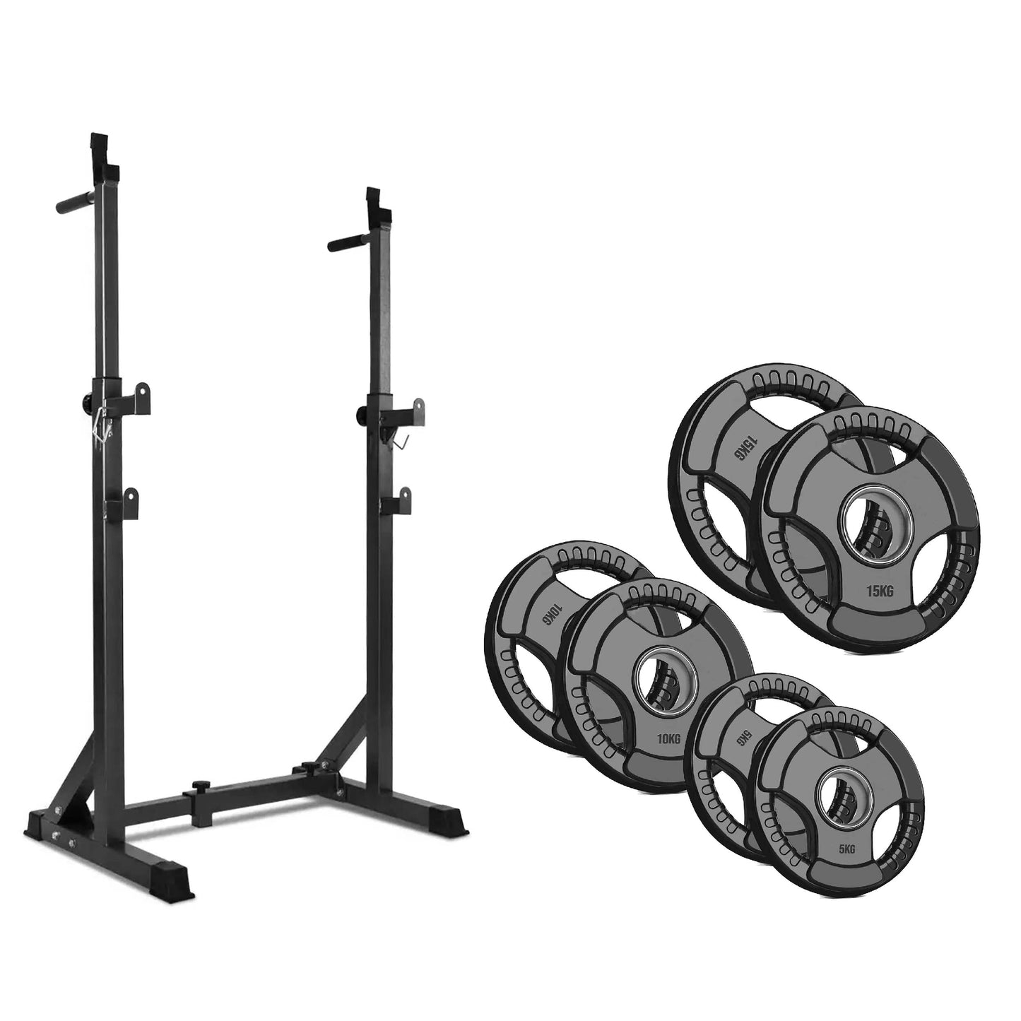 Heavy-Duty Half Squat Rack with Dip Station & Safety Spotters - Adjustable Height 121-158cm - Width 60-87cm - 200KG Max Load - Home Gym Strength Training Stand - Professional Quality