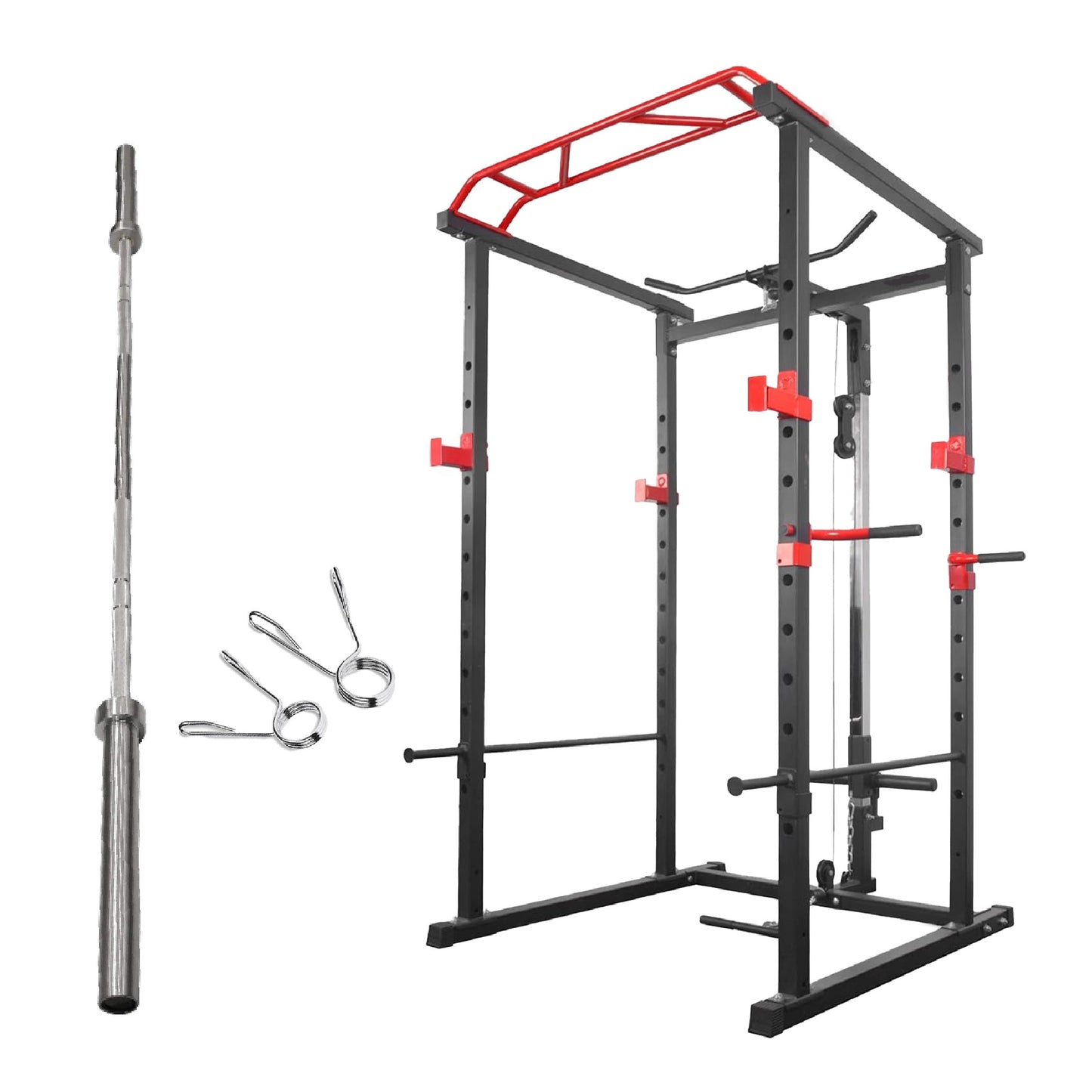 Premium Power Multi Cage with Cable Pulley System - Heavy-Duty Steel Strength Training Rack - Complete Home Gym Station with Pull-Up Bar & Adjustable Barbell Holders - Professional Weight Lifting