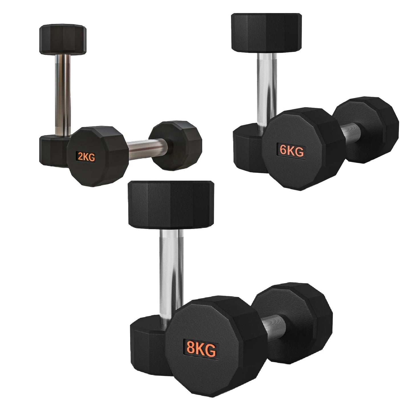 Premium Round Hex Dumbbells with Anti-Roll Design - Rubber-Coated Heads with Knurled Grip - Professional Free Weights Available as Singles, Pairs or Complete Sets - Optional Storage Rack - Strength