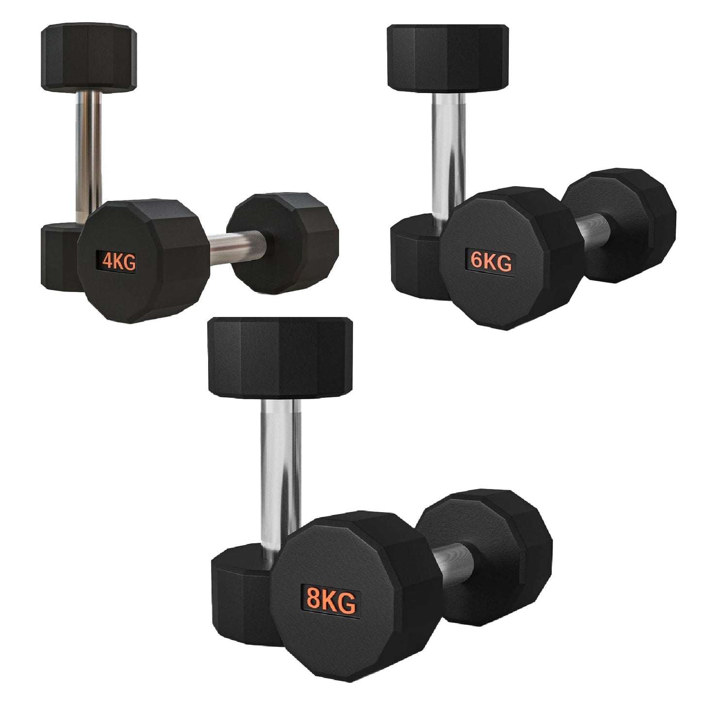 Premium Round Hex Dumbbells with Anti-Roll Design - Rubber-Coated Heads with Knurled Grip - Professional Free Weights Available as Singles, Pairs or Complete Sets - Optional Storage Rack - Strength