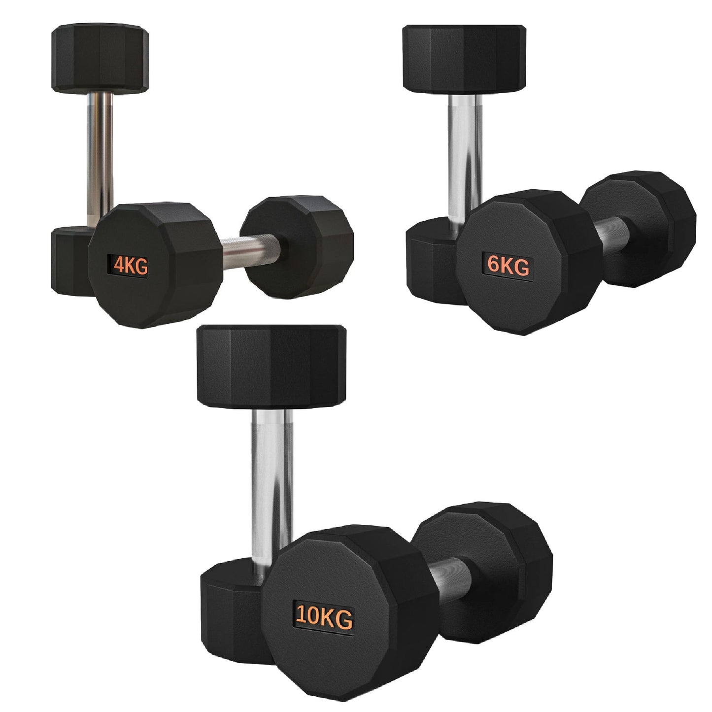 Premium Round Hex Dumbbells with Anti-Roll Design - Rubber-Coated Heads with Knurled Grip - Professional Free Weights Available as Singles, Pairs or Complete Sets - Optional Storage Rack - Strength