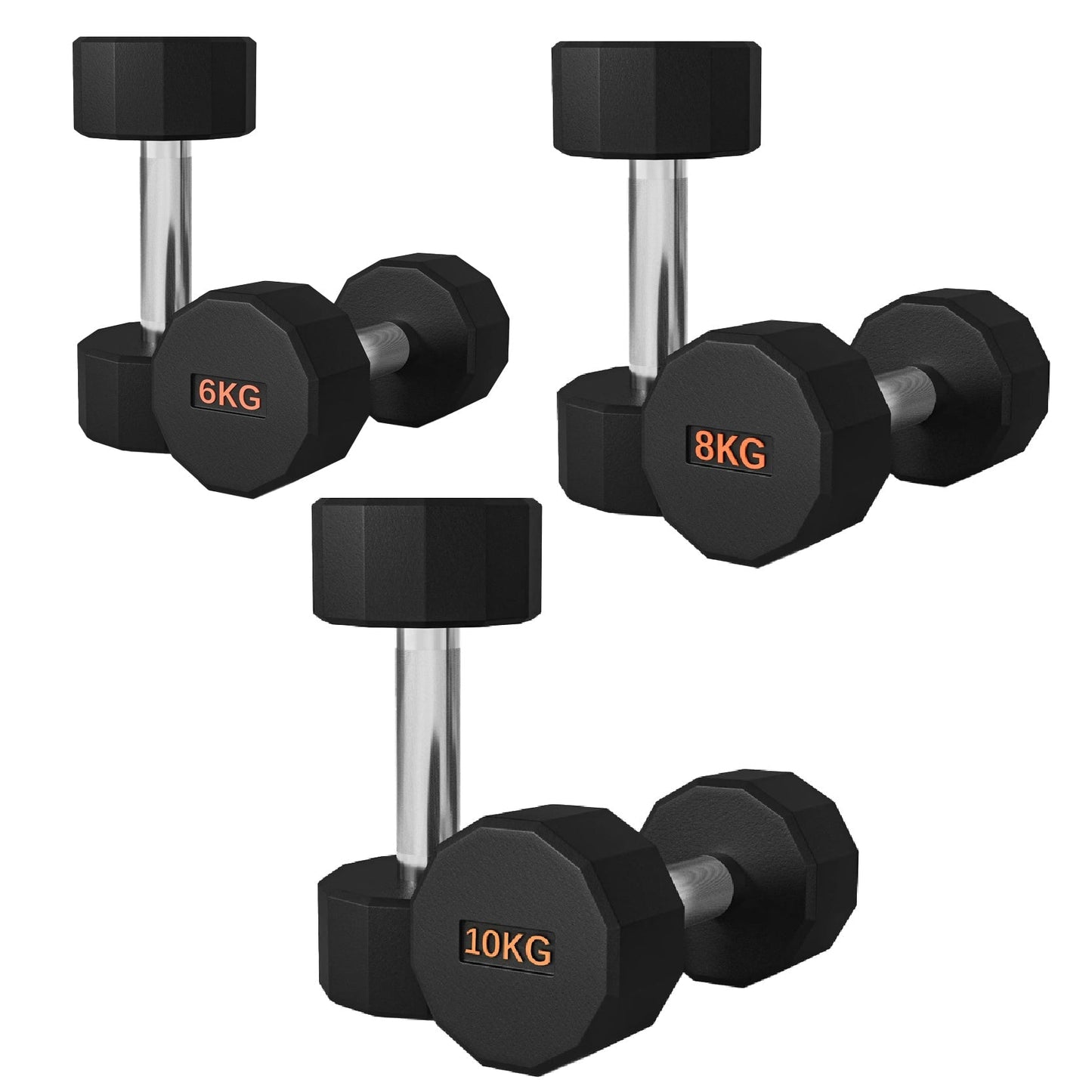 Premium Round Hex Dumbbells with Anti-Roll Design - Rubber-Coated Heads with Knurled Grip - Professional Free Weights Available as Singles, Pairs or Complete Sets - Optional Storage Rack - Strength
