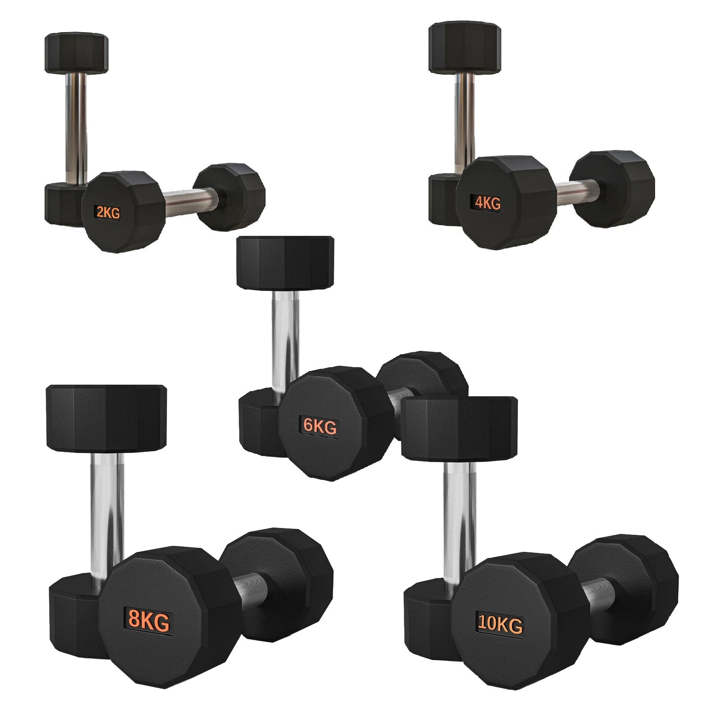 Premium Round Hex Dumbbells with Anti-Roll Design - Rubber-Coated Heads with Knurled Grip - Professional Free Weights Available as Singles, Pairs or Complete Sets - Optional Storage Rack - Strength
