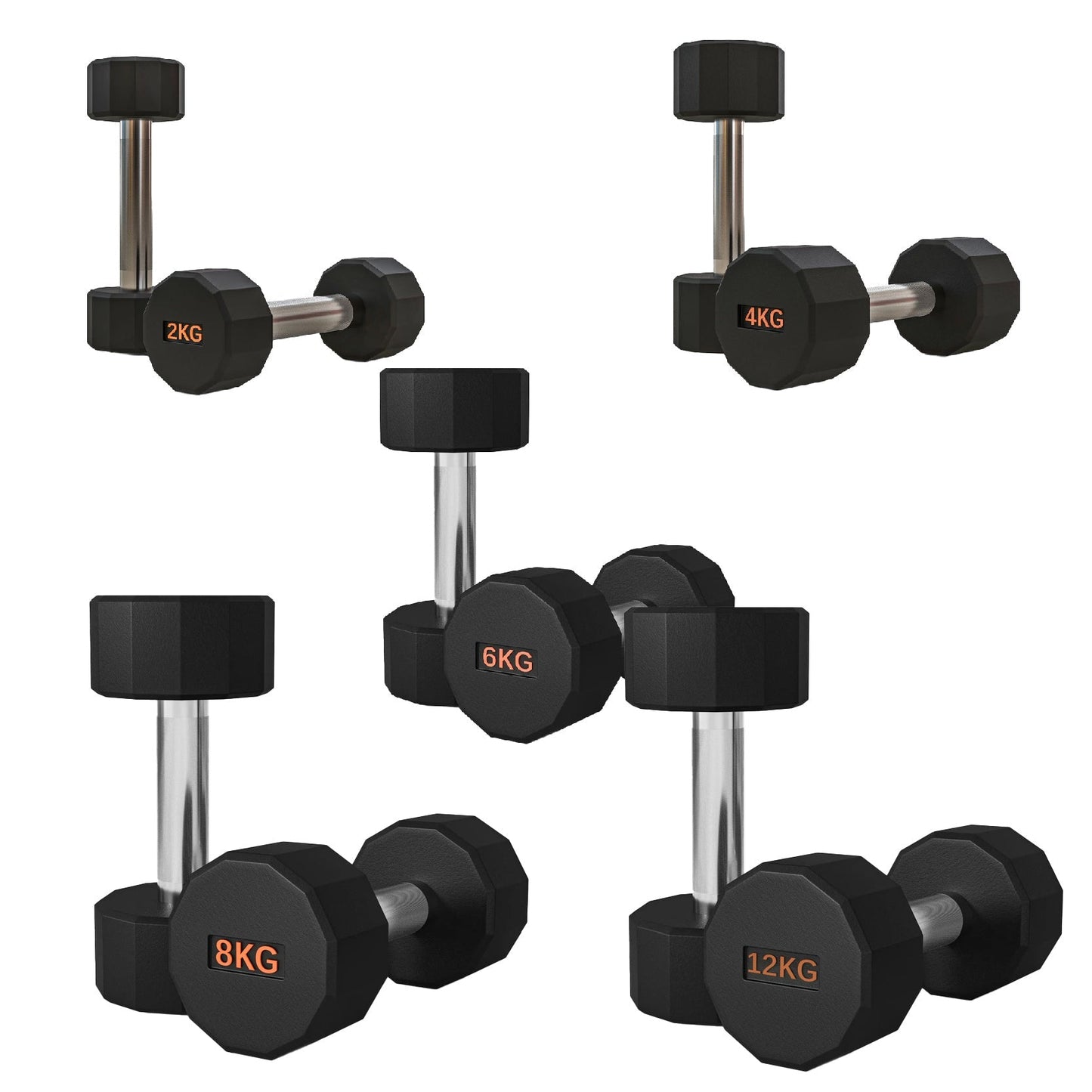 Premium Round Hex Dumbbells with Anti-Roll Design - Rubber-Coated Heads with Knurled Grip - Professional Free Weights Available as Singles, Pairs or Complete Sets - Optional Storage Rack - Strength