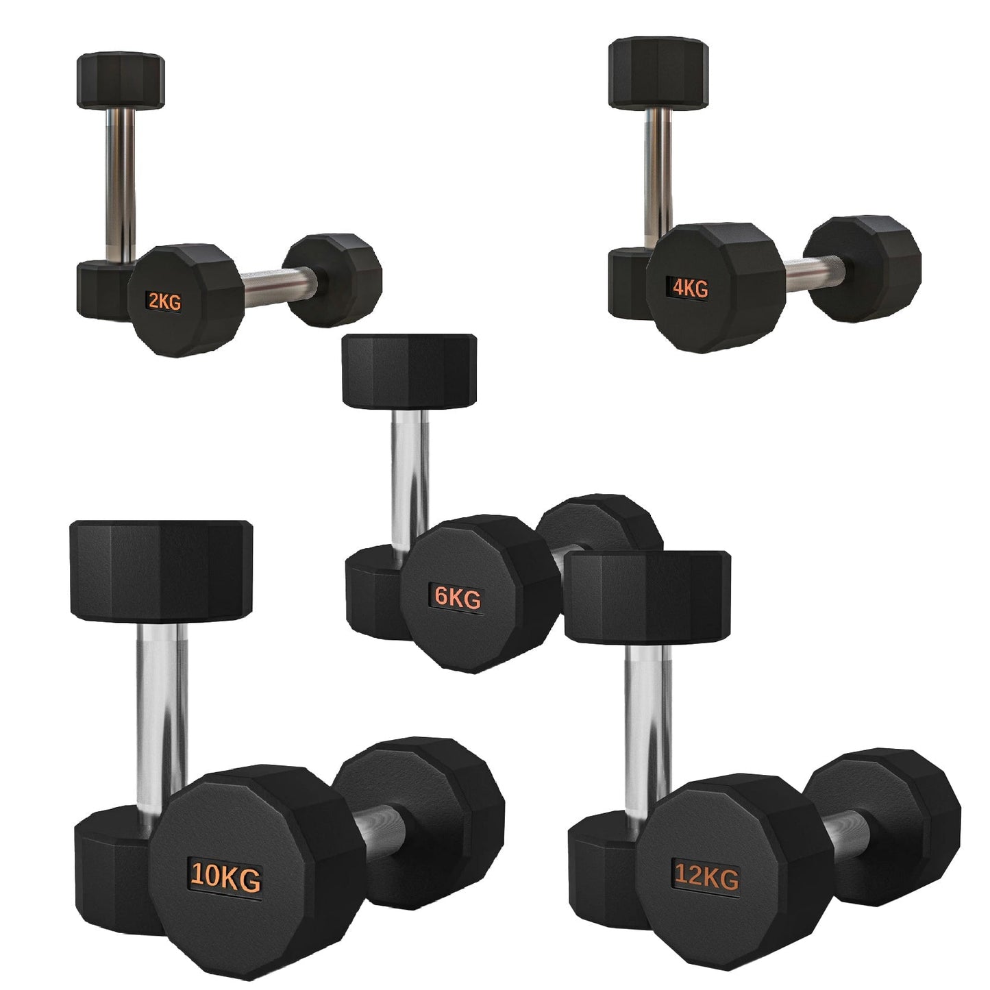 Premium Round Hex Dumbbells with Anti-Roll Design - Rubber-Coated Heads with Knurled Grip - Professional Free Weights Available as Singles, Pairs or Complete Sets - Optional Storage Rack - Strength