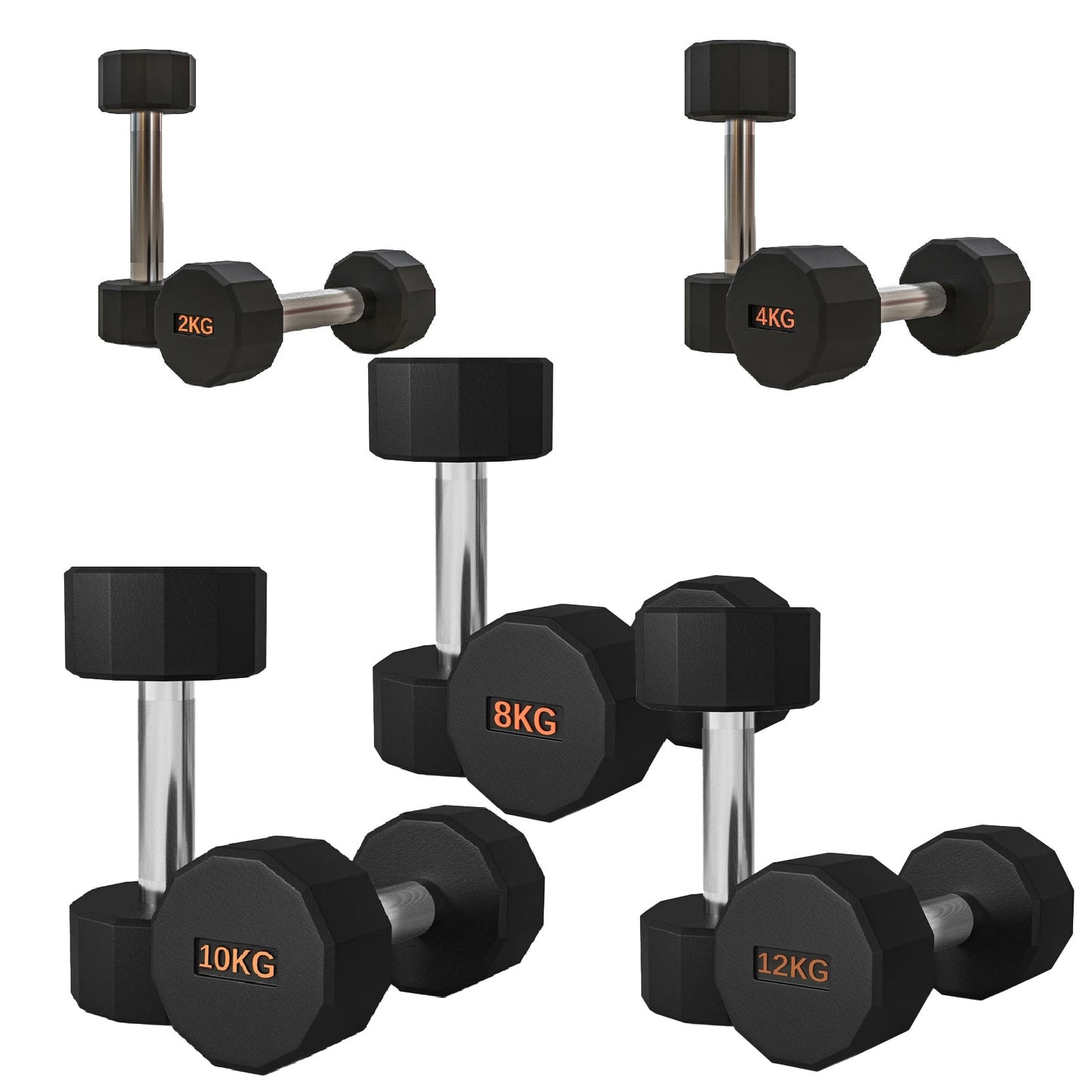 Premium Round Hex Dumbbells with Anti-Roll Design - Rubber-Coated Heads with Knurled Grip - Professional Free Weights Available as Singles, Pairs or Complete Sets - Optional Storage Rack - Strength